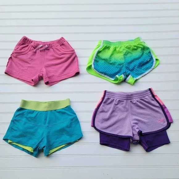 Lot of 4 Skrtchers Active 365 Girls Sz S M Athletic Running Shorts Pink Green - Picture 1 of 9